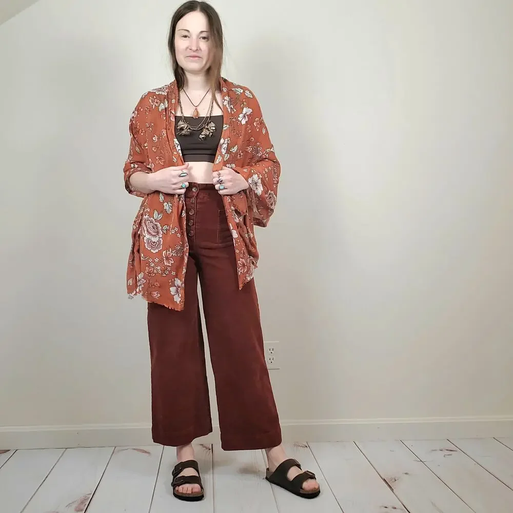 Floral Scarf Wrap Shawl Sarong Tie Top Orange White